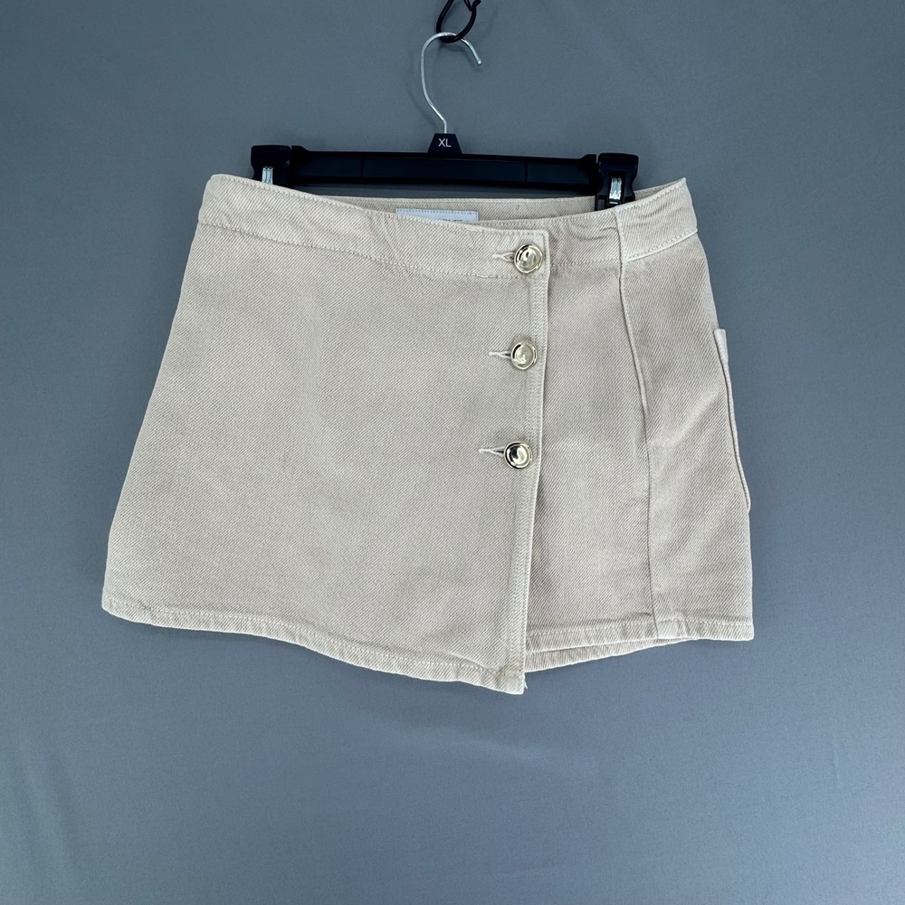 Zara Women Beige High Waisted Button Front Denim Skort Size Small 8228/032/711
